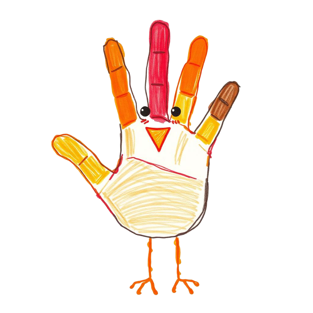 A crayon-drawn hand turkey